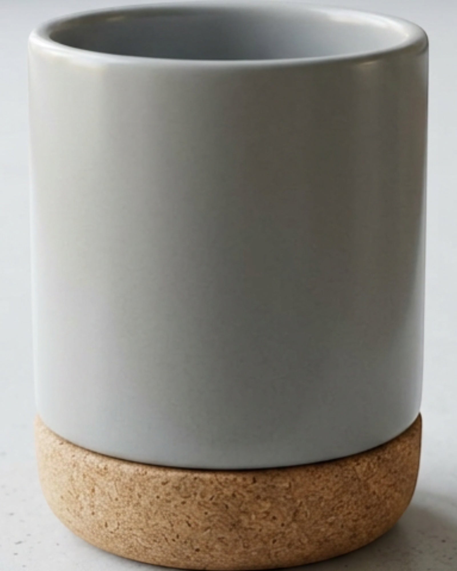 Gbwkn Double-Wall Ceramic Water Cup with Removable Cork Base 12 oz Mist Gray - Lifestyle view