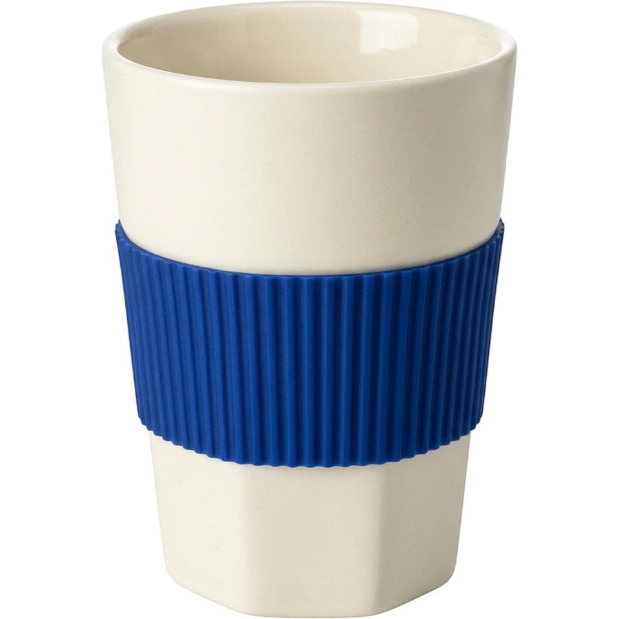 Gbwkn Six-Facet Ceramic Water Cup with Silicone Grip Sleeve 14 oz Ivory Cobalt